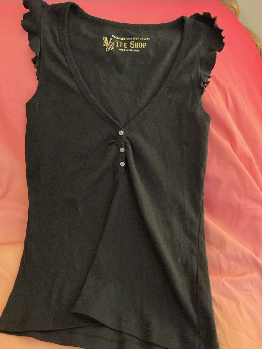 Victorias Secret Vintage Black V-Neck Button Front Women's Top T Size Medium